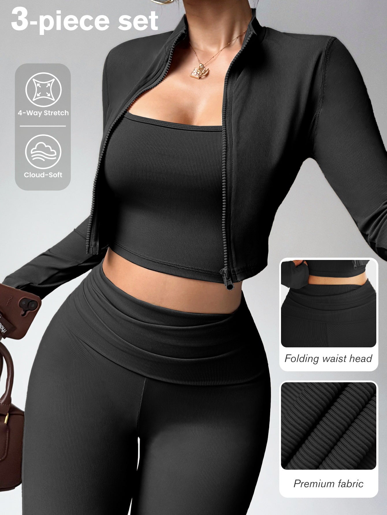 Womens Ribbed High-Waisted Sportswear Set Colouronova