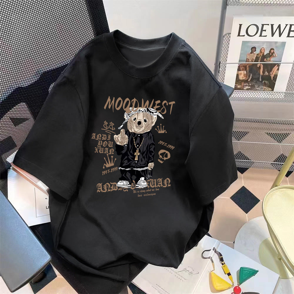 Trendy Summer Bear Print Loose T-Shirt Colouronova