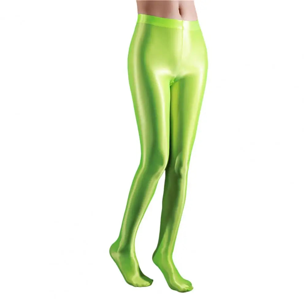Stage Performance Leggings Glossy Shiny High Waist Fitness with Socks Stage Show Skinny Yoga Trousers Women Clothing - Colouronova