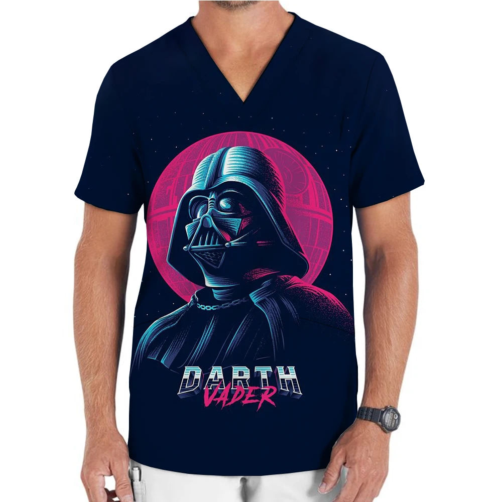 Medical Uniform Men's Nurse Marvel Superhero Matte V-neck Short sleeved Shirt Hospital Top Surgical Dress Men's Dentist T-shirt - Colouronova