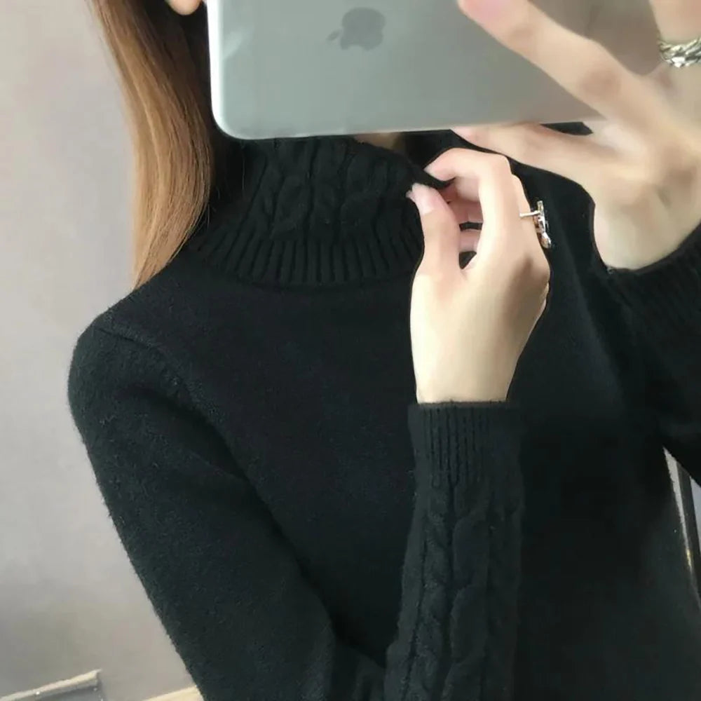Autumn New Wild Turtleneck Women Sweater Women's Bottoming Shirt Twist Pullover Thickening Slim Slimming Knit Sweaters Pullovers - Colouronova