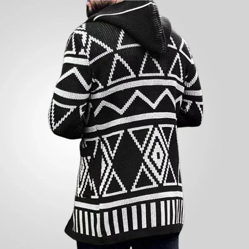 Men Cardigan Open Stitch Sweaters Mid Length Coat Hooded Full Sleeve Splice Knit Casual Regular Coats Autumn Winter 2024 - Colouronova