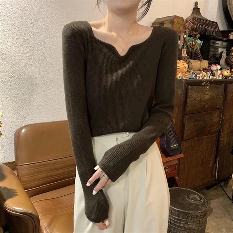 2023 New Autumn Knitted Women Sweater Ribbed Pullovers Winter Basic Women Sweaters Bottoming Shirt Soft Jumper Warm Tops - Colouronova