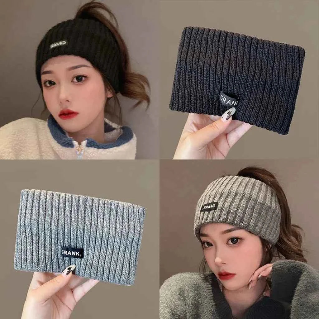 Autumn and Winter Knitted Headband Female Letter Wide Edge Wool Hat Headband Ponytail Hair Headdress Sports Headband