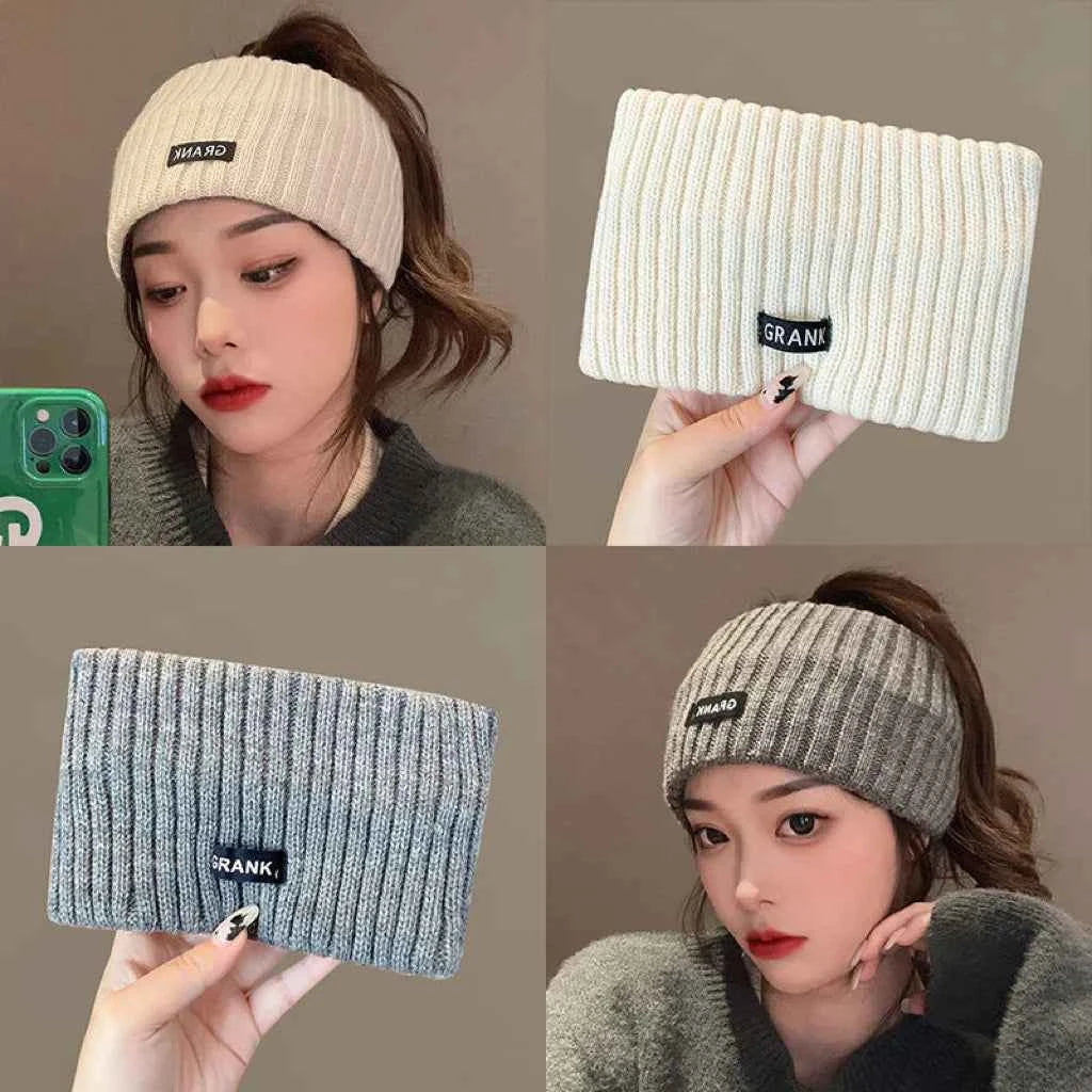 Autumn and Winter Knitted Headband Female Letter Wide Edge Wool Hat Headband Ponytail Hair Headdress Sports Headband