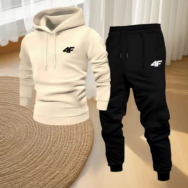 Winter Hoodie Sets Men Fashion Fleece Red Hoodies Black Brand Pants Casual Jogger Suit Tracksuit Sweatshirt Woman Pullover - Colouronova