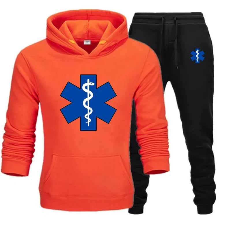 Basic Men/Women 2Pcs/Sets Sweatshirt Hoodies Pants 2024 Male Ambulance emblem Gyms Fitness Tops Joggers Sportswear Tracksuits - Colouronova