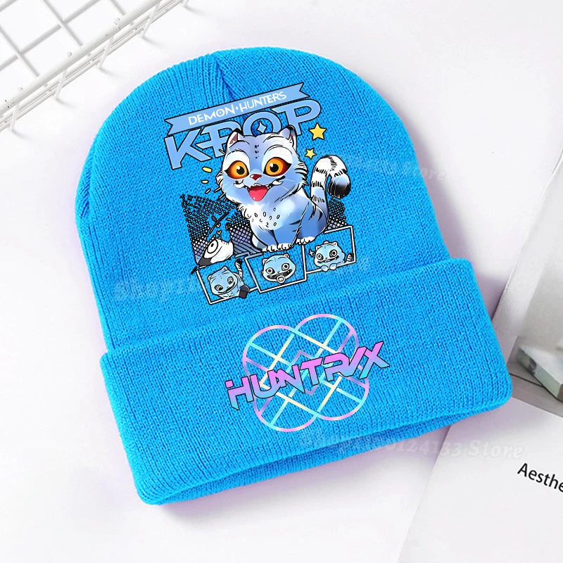 Demone Hunter Kids Knitted Hat Cute Anime Print Girl Beanie Cap Headgear Outdoor Street Warm Knit Cap Y2K Kawaii Game Party Gift - Colouronova