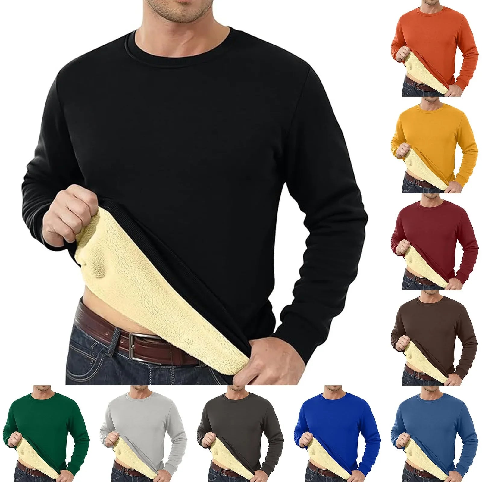Mens Solid Color Hoodless Crewneck Hoodie Top Long Sleeve Base Shirt Winter Fashion New Men'S Cotton Sweatshirt - Colouronova