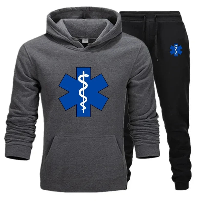Basic Men/Women 2Pcs/Sets Sweatshirt Hoodies Pants 2024 Male Ambulance emblem Gyms Fitness Tops Joggers Sportswear Tracksuits Colouronova