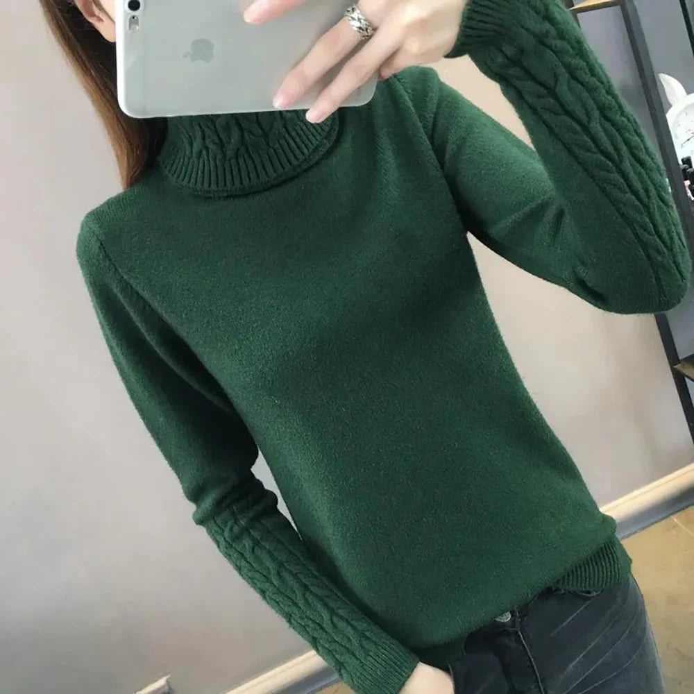 Autumn New Wild Turtleneck Women Sweater Women's Bottoming Shirt Twist Pullover Thickening Slim Slimming Knit Sweaters Pullovers - Colouronova