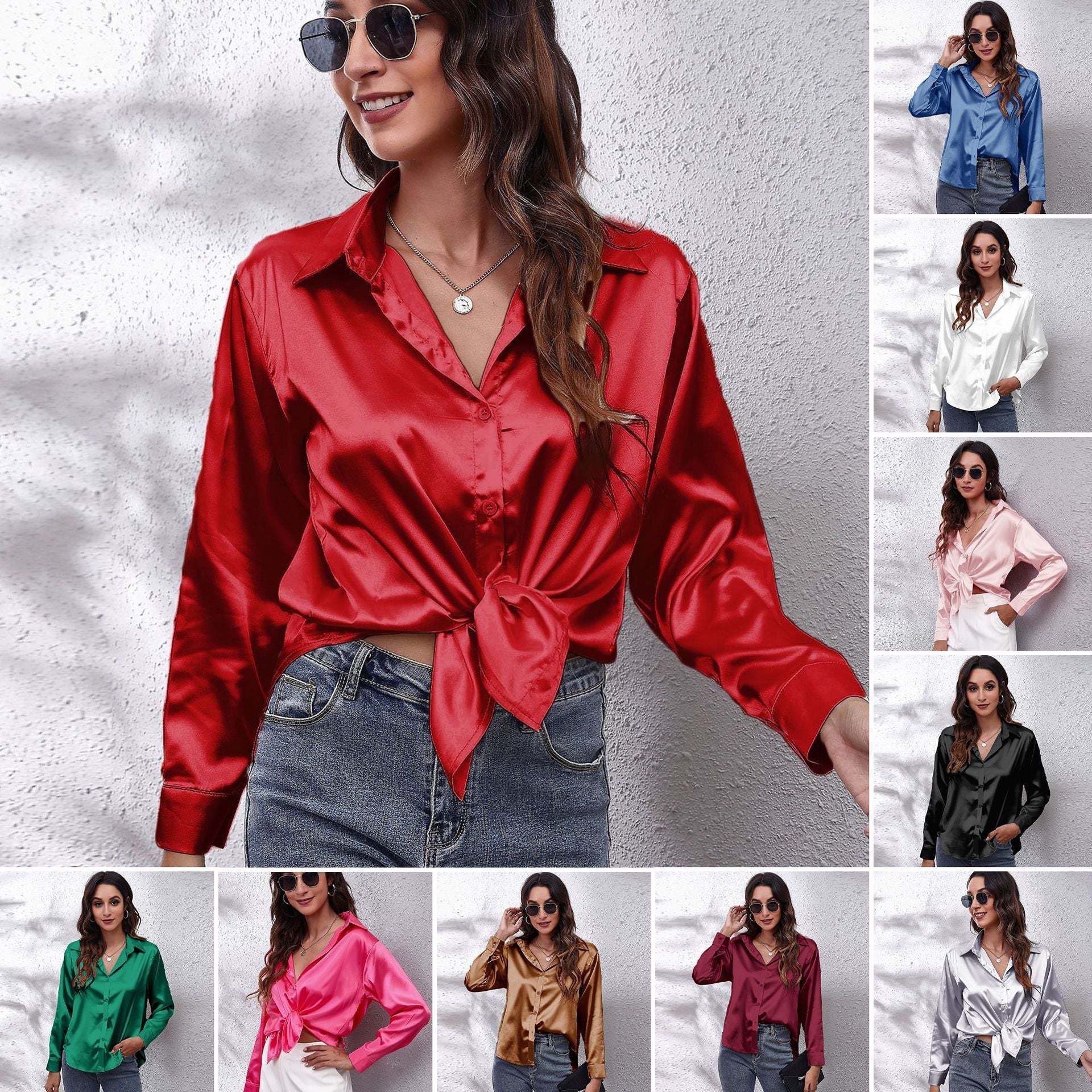 Satin Long-Sleeve Shirt Colouronova