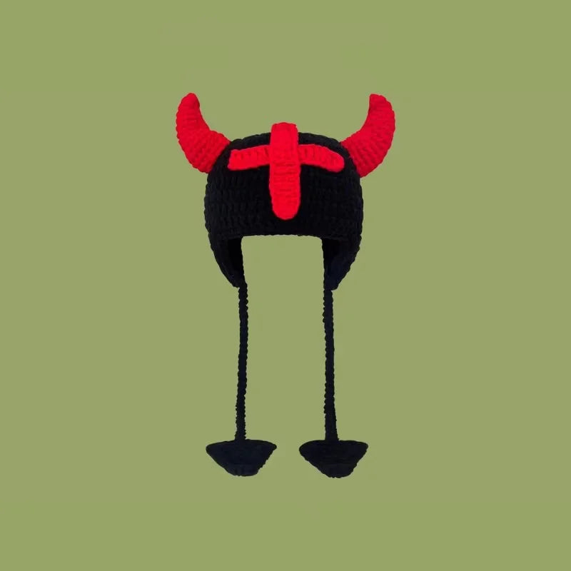 Halloween Green Monster Shrek Style Knitted Hat Funny Cartoon Beanie Cute Strawberry Head Cover Cosplay Party Props for Gifts - Colouronova