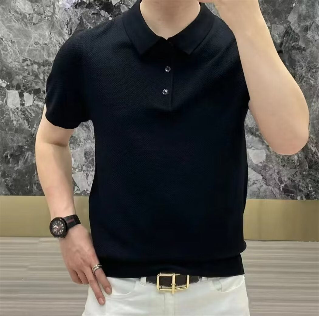 Fashion Casual Lapel Pure Color Polo Shirt Casual Knitted Short-Sleeved Men's Summer New Breathable Trendy Men's T-Shirt Colouronova