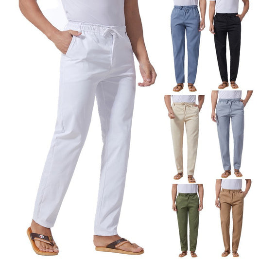 Men's Solid Color Linen Cotton Casual Pants Colouronova