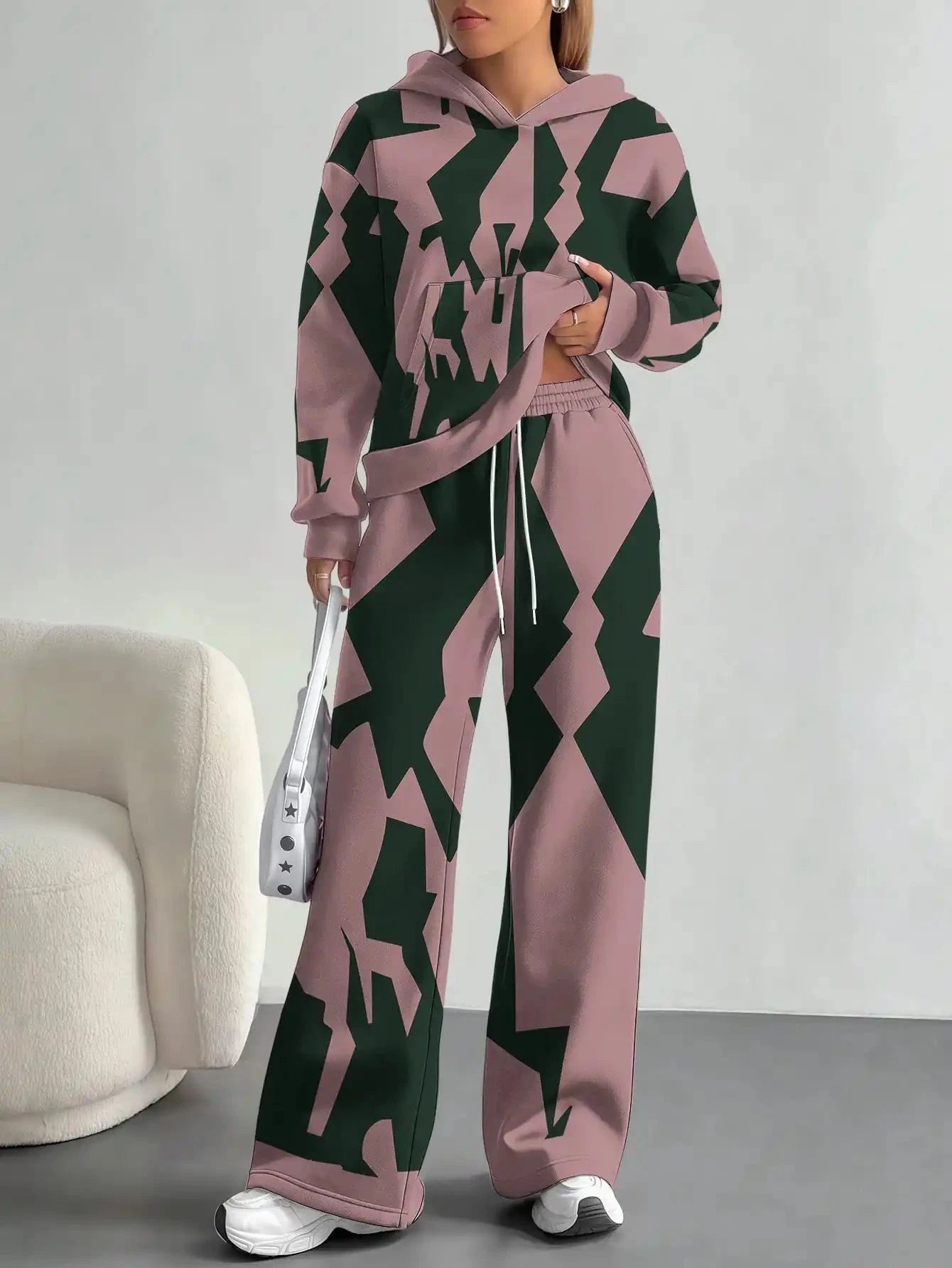 Foreign trade flame splicing printing new hot style 2025 new pink gradient fashion casual European and American women's suit Colouronova