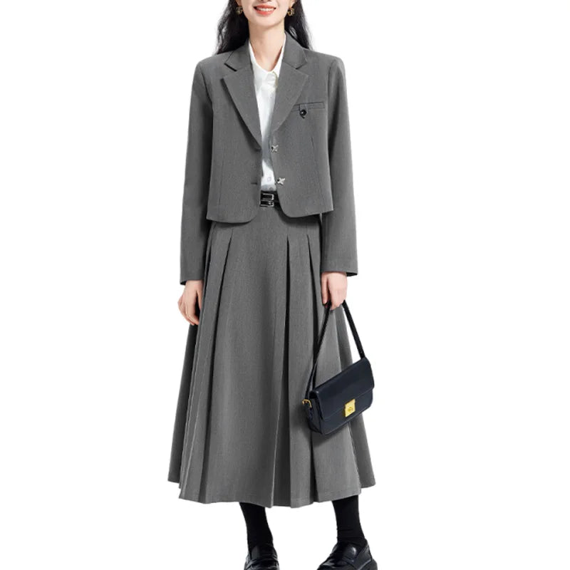 3pcs/set Spring Autumn Women OL Laday Office Uniform Blazer Shirt Skirt Outfits Suits Set - Colouronova