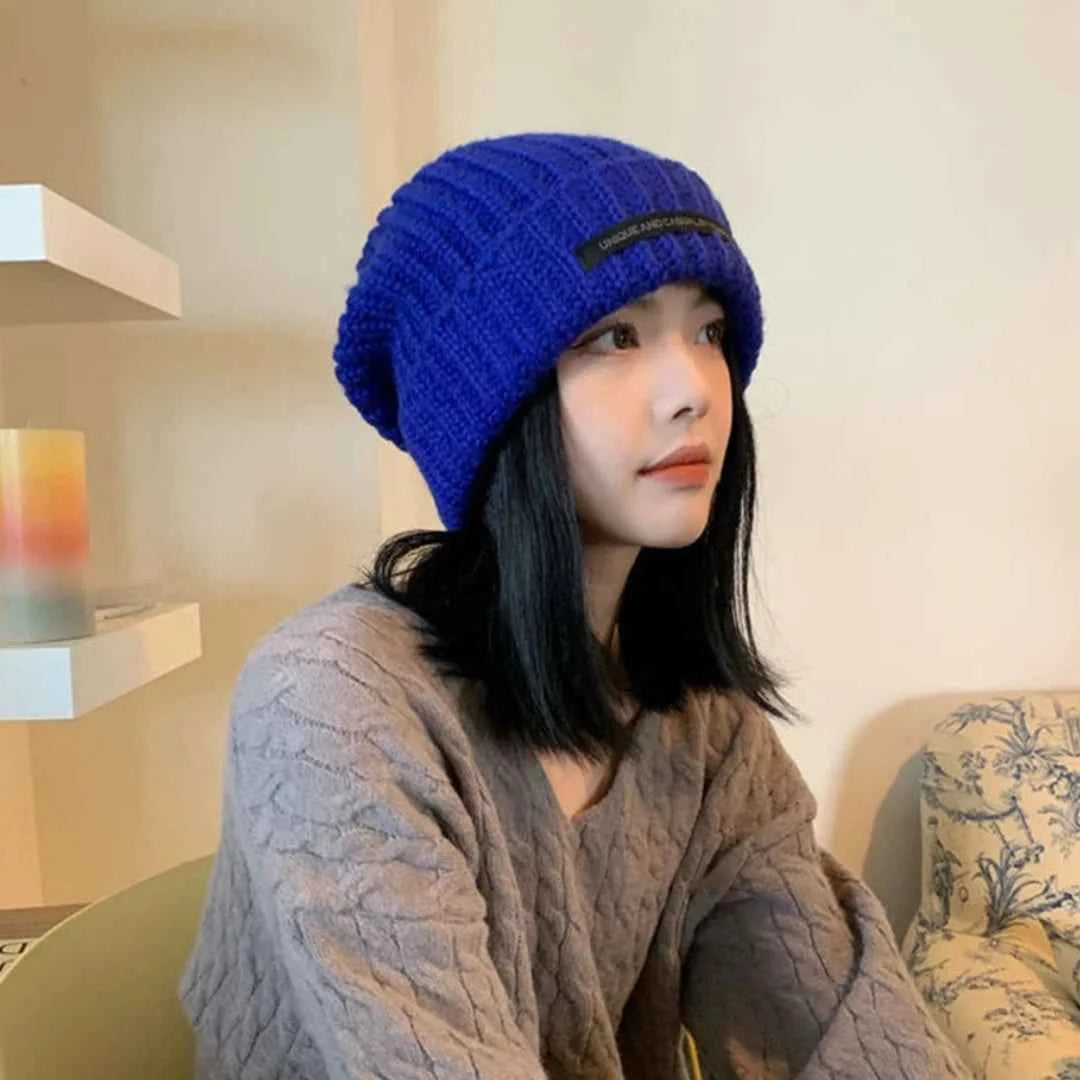 Women Warm Cap Simple Winter Wool Knitting Bonnet Solid Color Ins Versatile Stacked Cap Fashion Knitted Skull Hat Headwear