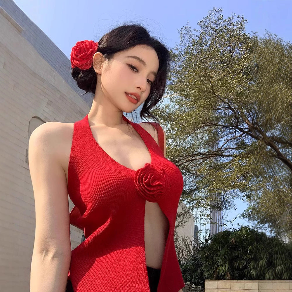 Women's 3D Floral Knitted Halter Camisole Colouronova