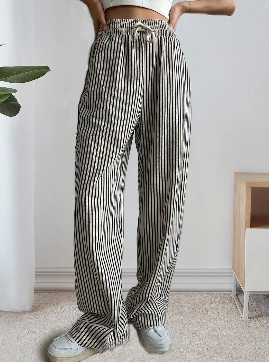 Womens clothing oriented elegant vacation casual fashion striped elastic waist spring summer autumn winter pants - Colouronova