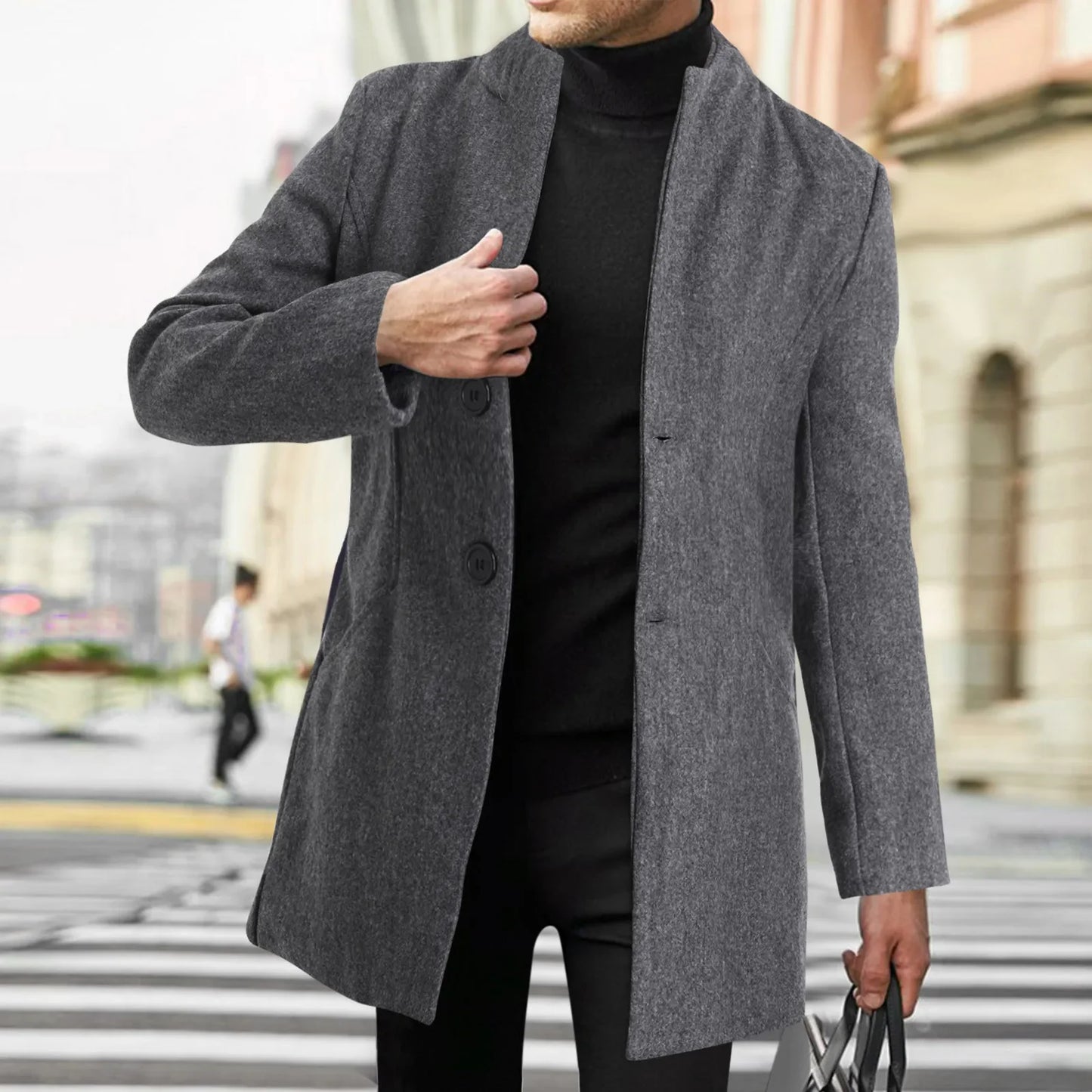 High Quality Men Plus Long Standing Collar British Style Business Casual Fashion Slim-Fitting Suit Jacket Wool Wool Coat - Colouronova