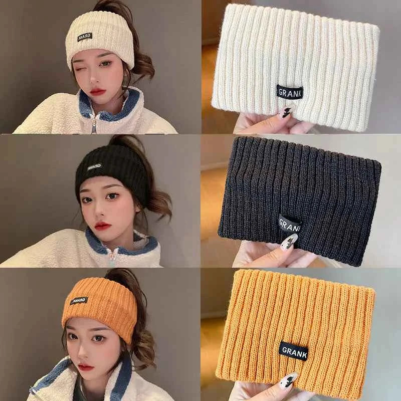 Autumn and Winter Knitted Headband Female Letter Wide Edge Wool Hat Headband Ponytail Hair Headdress Sports Headband