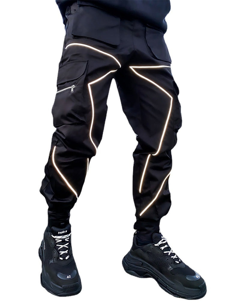 Reflective strip straight-leg casual pants Colouronova