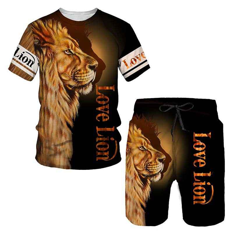 Men's 3D Lion Print Sportswear Set