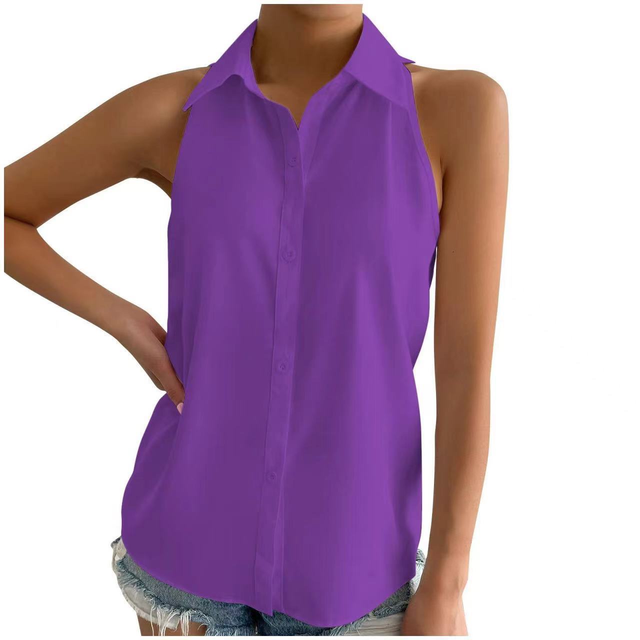 Sleeveless Satin Shirt for Women Colouronova