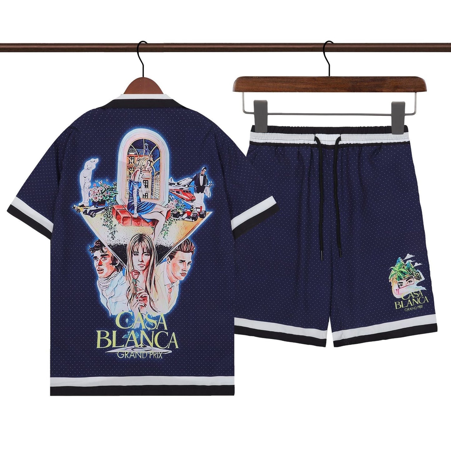 Men's Summer Striped Print Casual Shirt and Shorts Set Colouronova