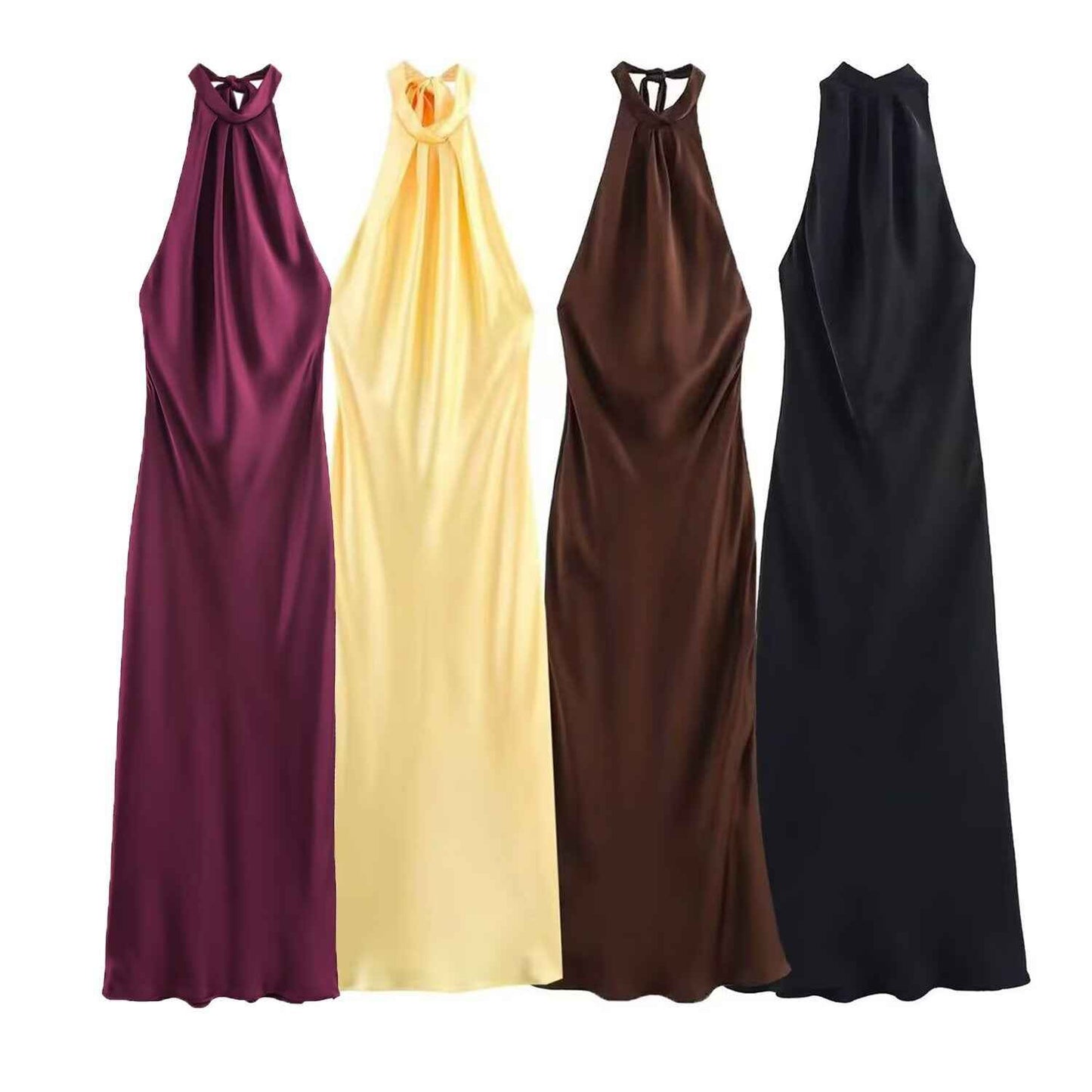 Women's Satin Halter Neck Dress