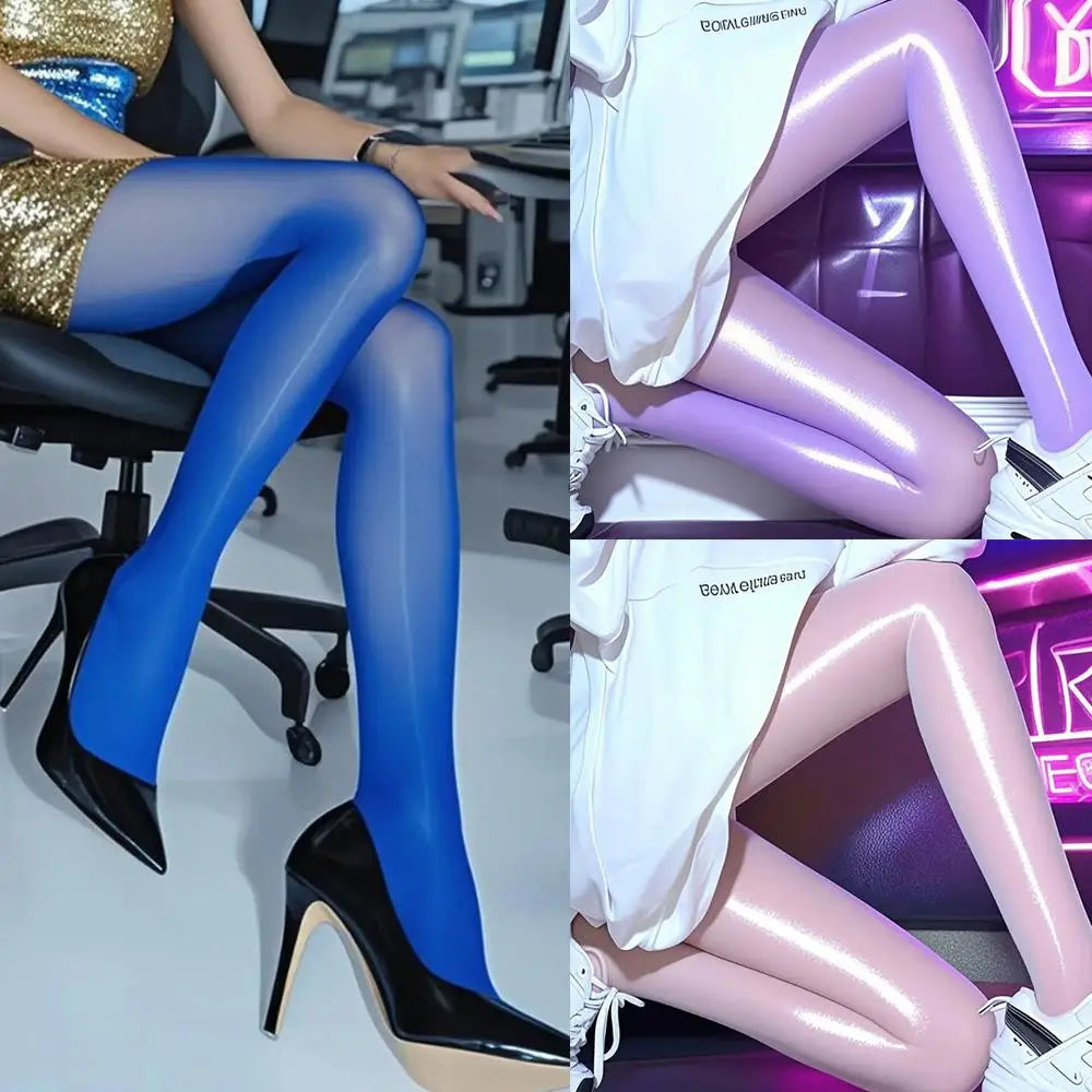 Sexy See-throug Stockings Women Glossy Pantyhose Elegant Shiny Leggings Large-sized 8D Anti Hook High-elasticity Oily Stockings - Colouronova