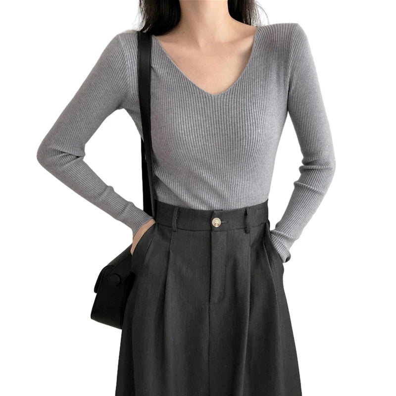 Autumn Basic Bottoming Longsleeve Sweater Women Ribbed Soft Neck Elastic Pullover Warm Solid Color Slim Sweater Top - Colouronova