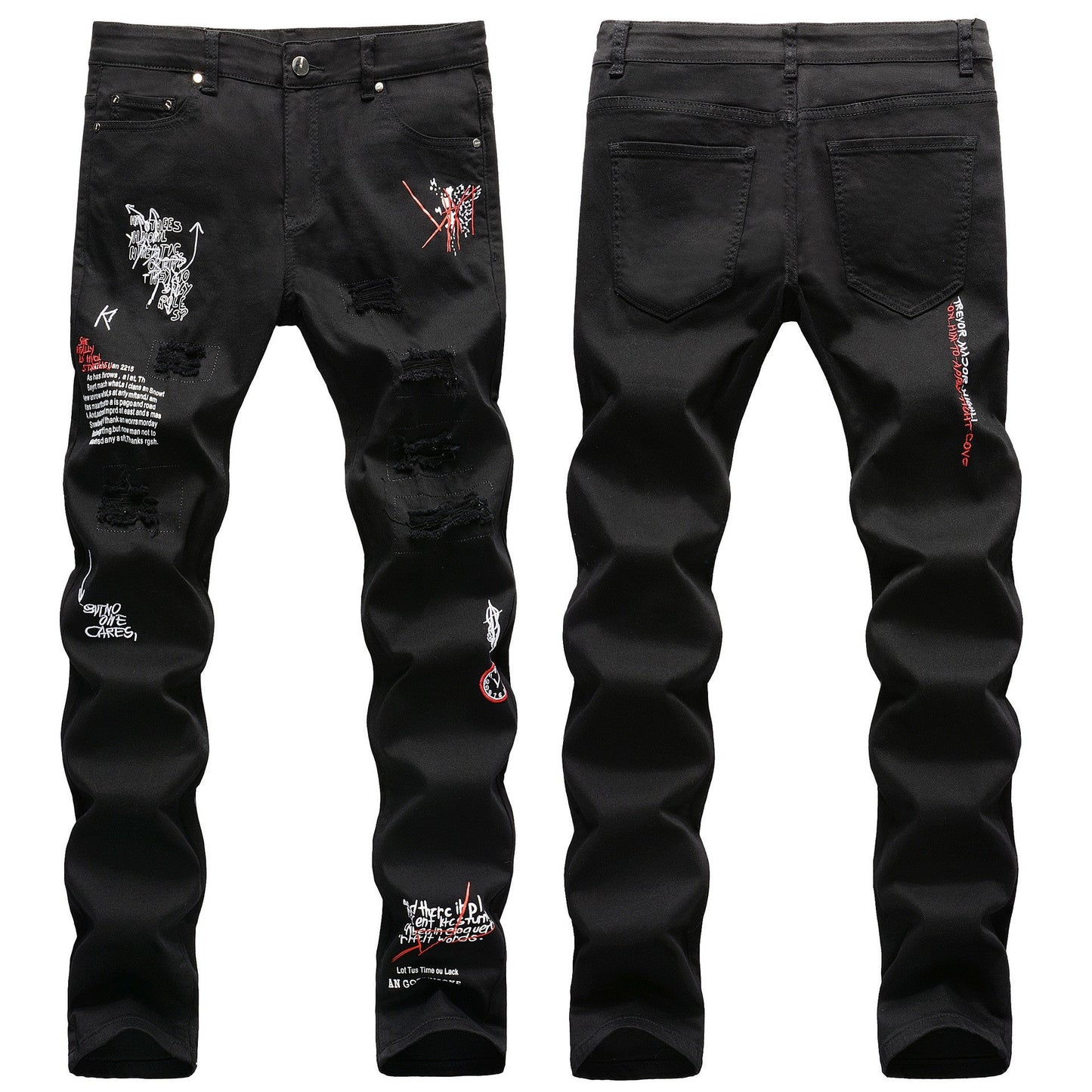 Slim-fit Ripped Embroidery Denim Jeans Colouronova