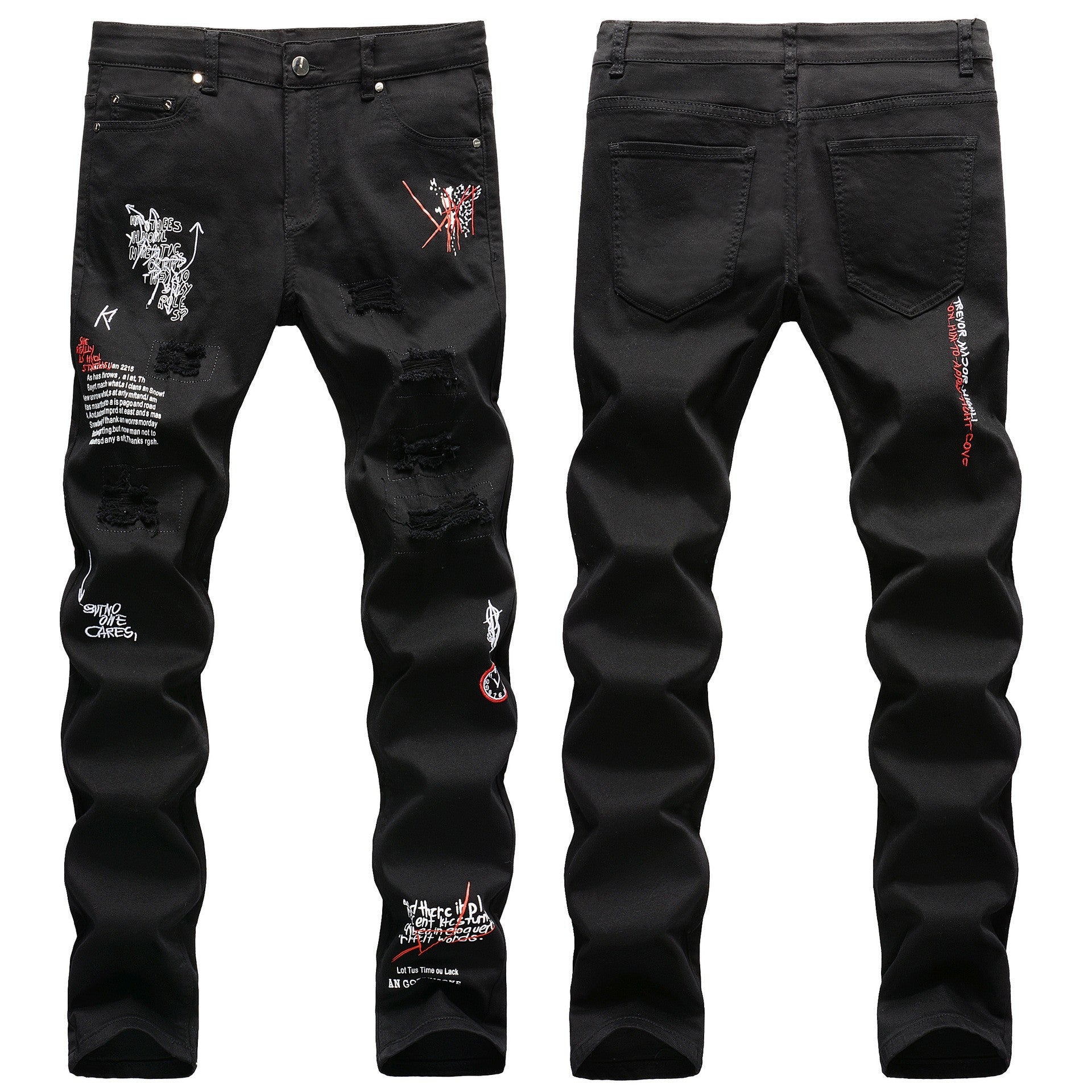 Slim-fit Ripped Embroidery Denim Jeans Colouronova