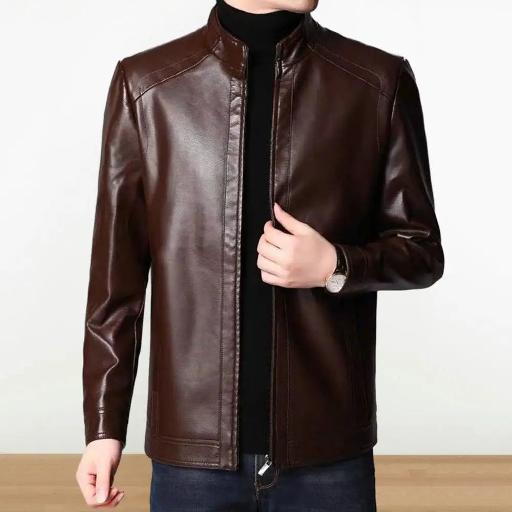Men Leather Suit Jacket Slim Blazer Pu Coat Fashion Leather Jacket Streetwear Casual Blazer Jackets Male Outerwear Zipper Coat - Colouronova