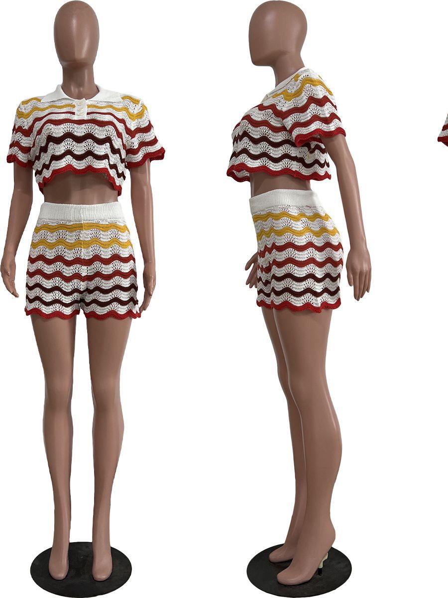 Hand Knitted Casual Shorts Set Colouronova