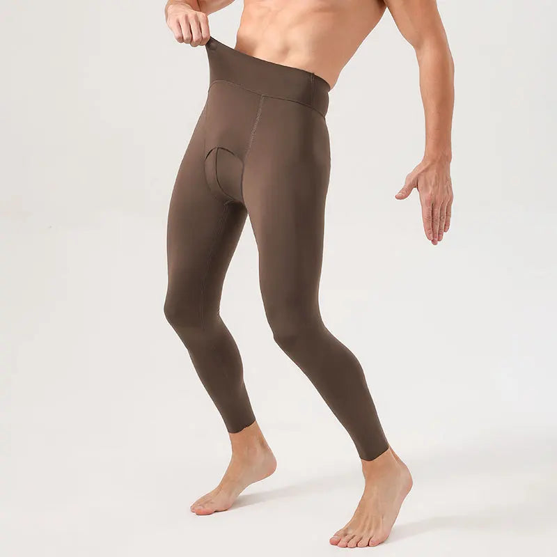 Mens Leggings Winter Velvet Pajamas High Waist Hip Lift Tight Sweatpants Breathable U Convex Pouch Pants High Elastic Lingerie - Colouronova