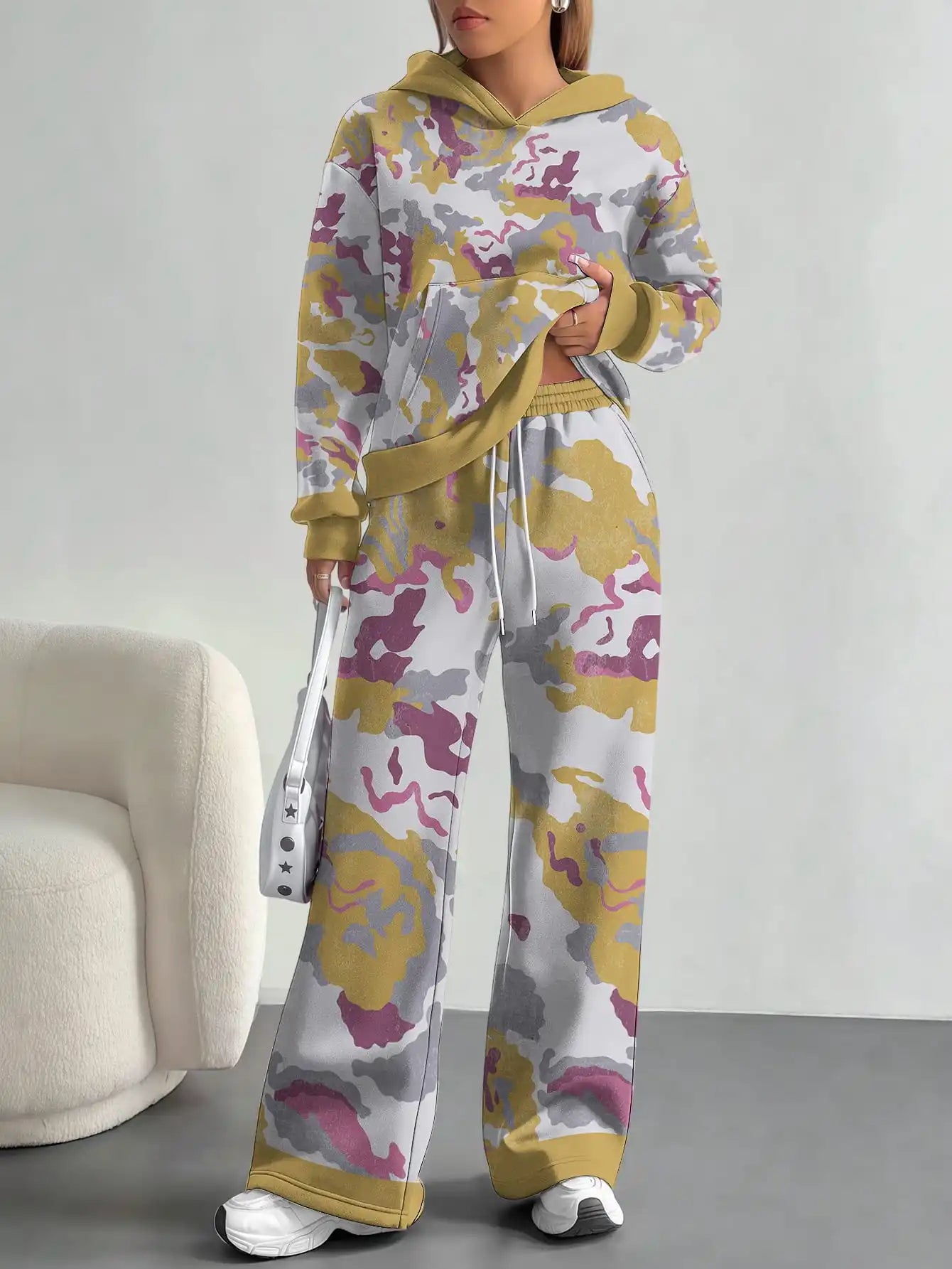 2025 new yellow green camouflage sports style foreign trade comfortable fashion leisure outdoor European and American women's su - Colouronova