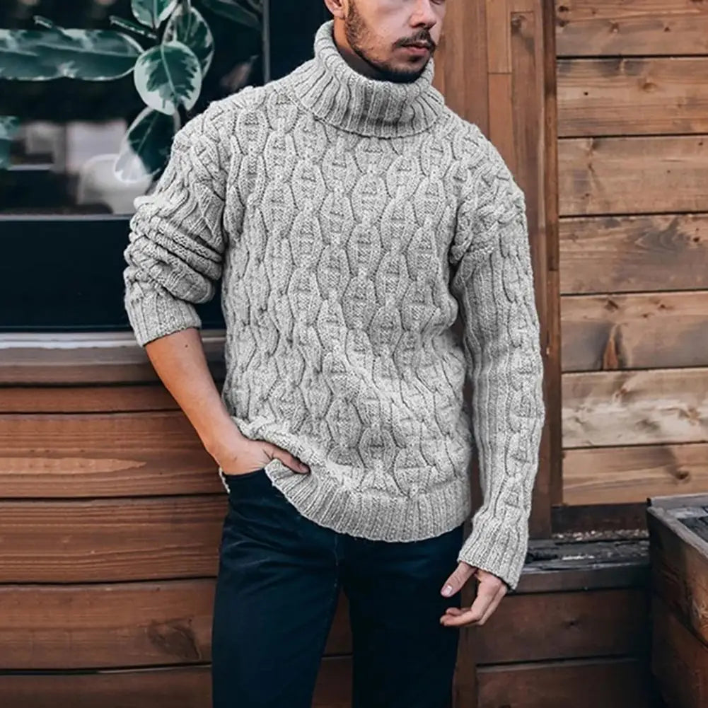 2021 Winter Warm Thick Woolen Sweaters Men Casual Knitted Turtleneck Jumper Tops Men's Fashion Solid Long Sleeve Ribbed Sweater - Colouronova