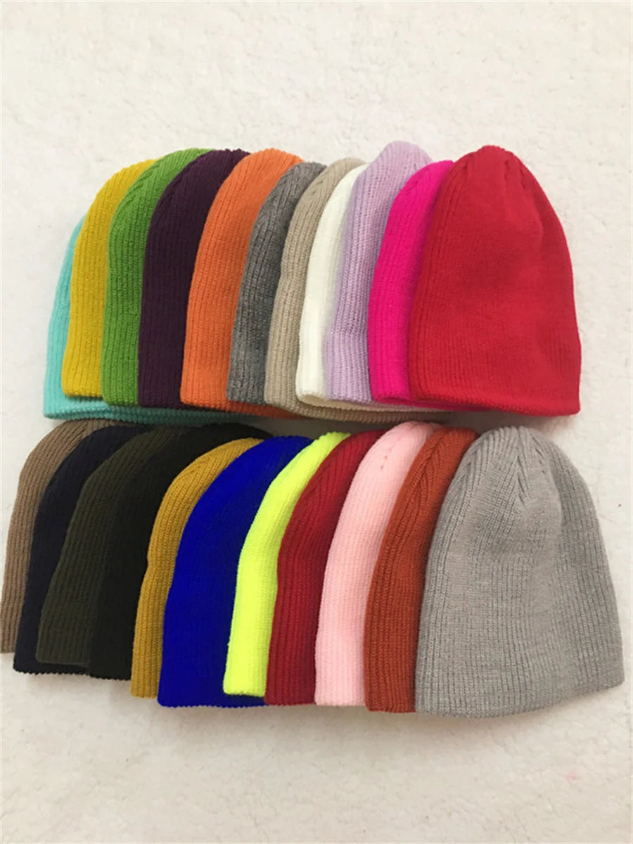 Fashion Solid Color Knitted Beanies Hat Winter Warm Ski Hats Men Women Multicolor Skullies Caps Soft Elastic Cap Sport Bonnet - Colouronova