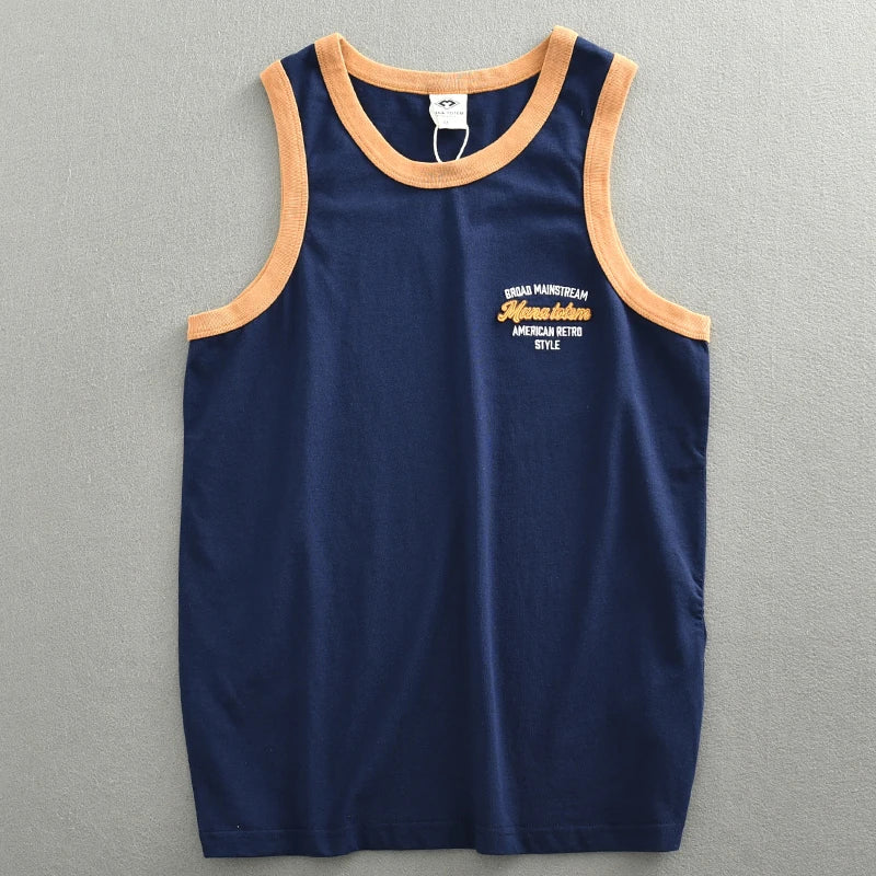 Summer Japan Retro Printed Basketball Loose Sleeveless T-shirt Tank Tops American Vintage Casual 100% Cotton Vest Tees for Men - Colouronova