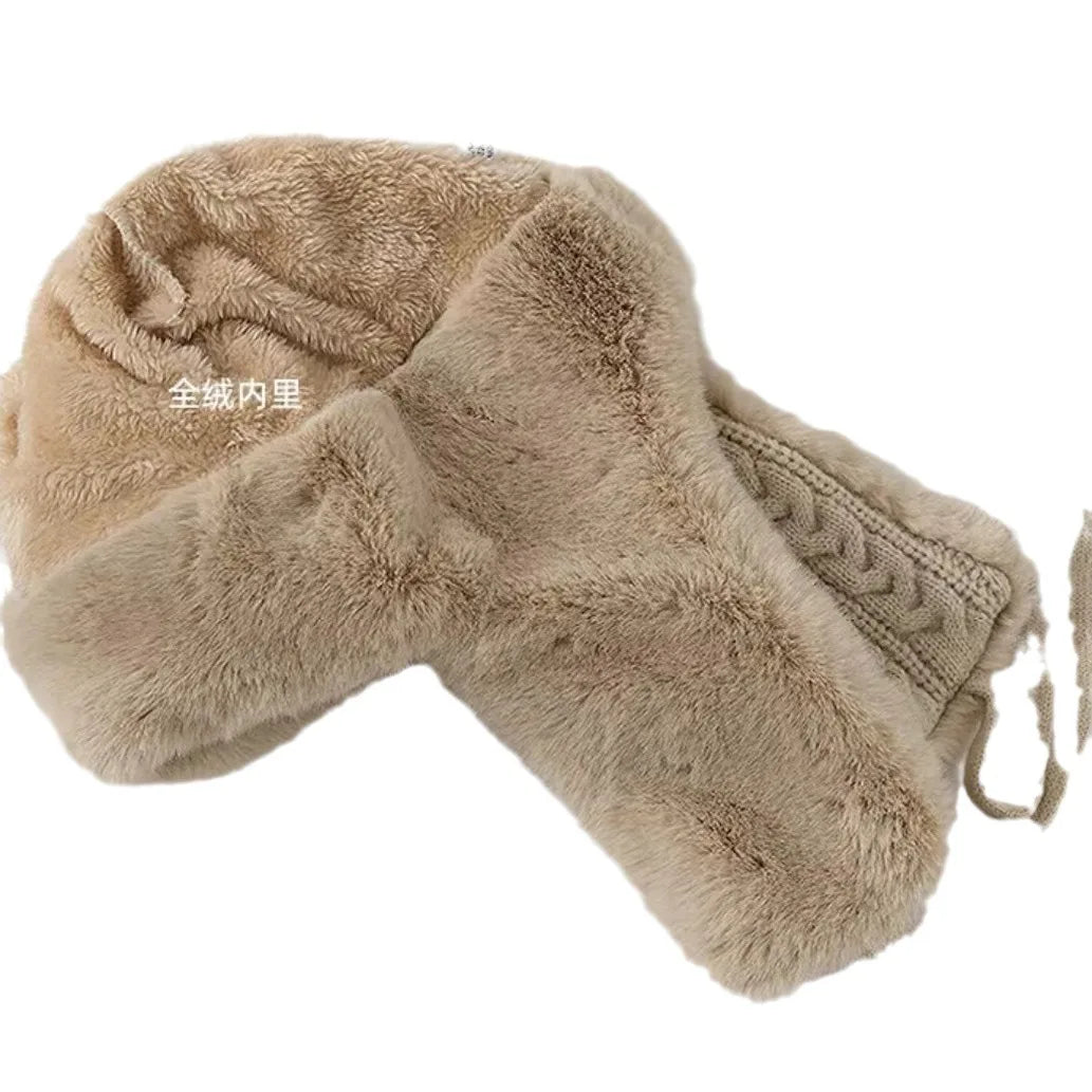 Women Winter Knitted Ear Flap Hat Extended Long Thermal Windproof for Cycling Skiing Cold Weather Unisex Thick Beanie - Colouronova