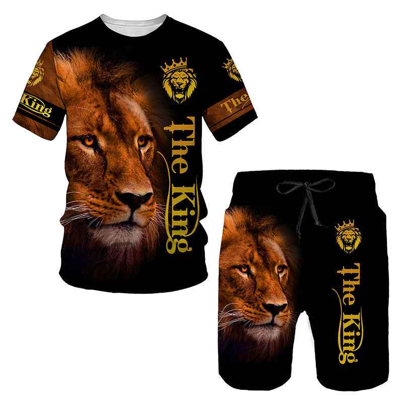 Men's 3D Lion Print Sportswear Set