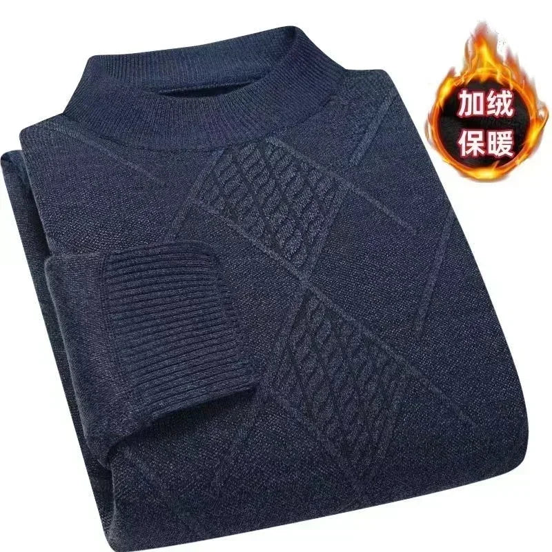 New Men's Autumn Winter Warm Sweater Solid Pullovers Male Thick Jumpers Knitwear Round Neck Casual Clothing Knitted Sweater Men - Colouronova