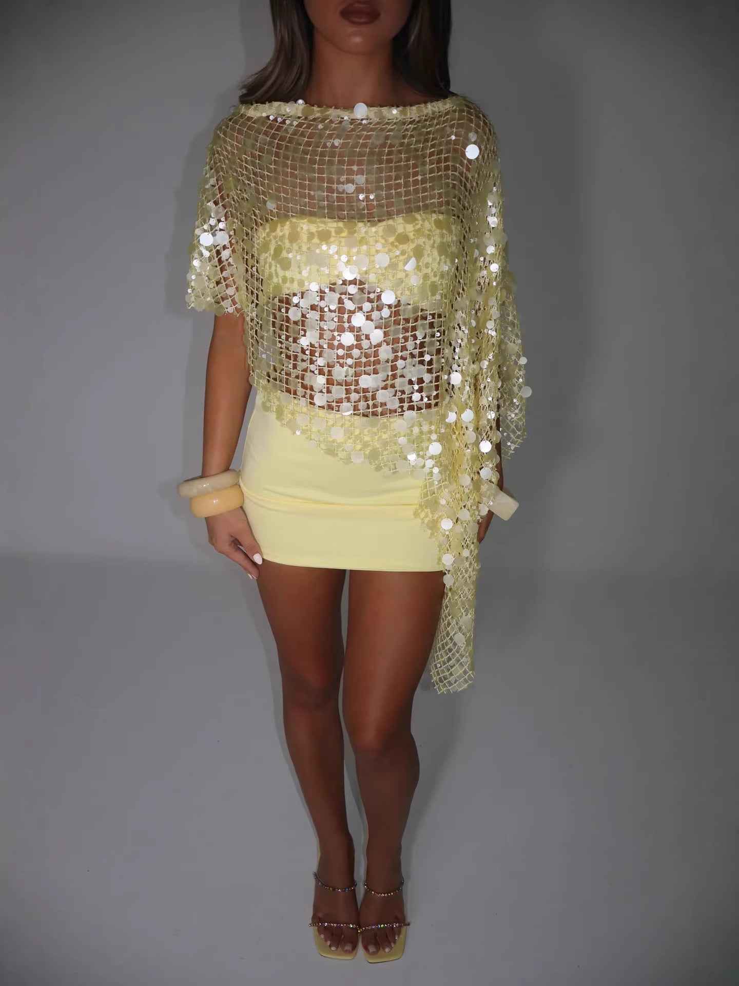 Pearl Accent Asymmetric Three-Piece Dress Set