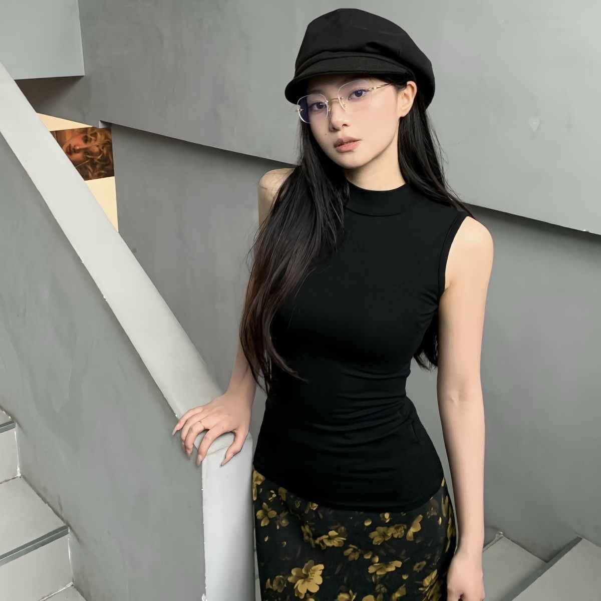 Womens Retro Half Turtleneck Sleeveless Top
