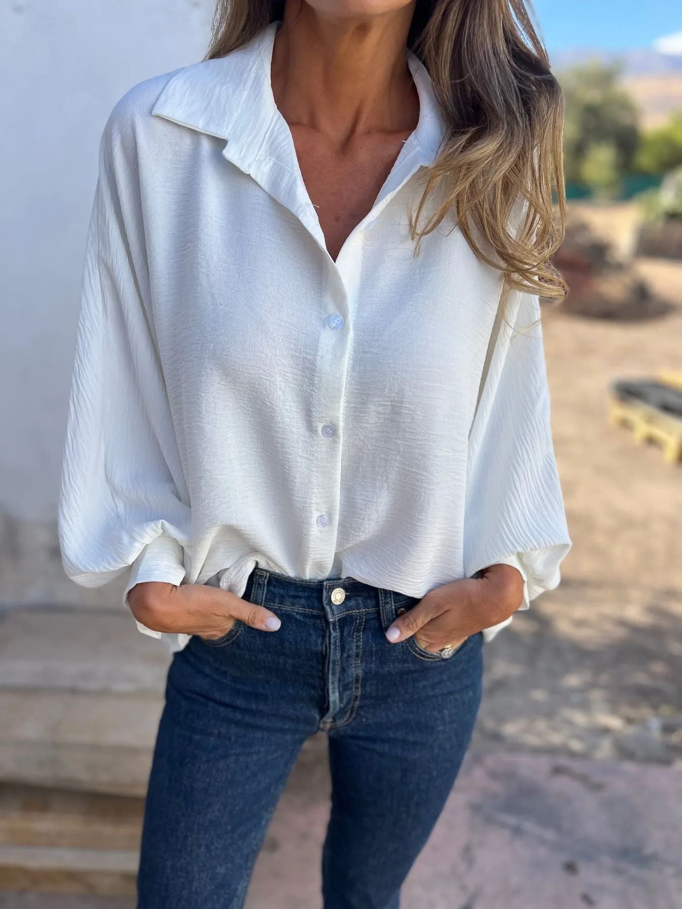 Women's Lapel Button Front Long Sleeve Shirt Colouronova