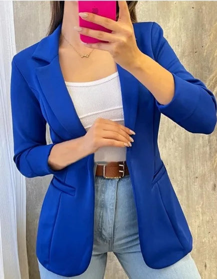 Women Simple Blazer Coat Casual Turn Down Collar Coats Long Sleeve Slim Fit Tailored Jackets Solid Elegant Autumn Open Stitch - Colouronova
