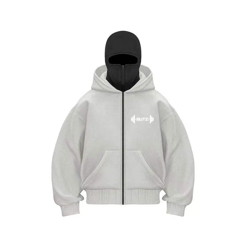 Men's ninja hat casual sweatshirt for autumn/winter, men's double-hat windproof jacket with face mask, breathable sweatshirt for - Colouronova